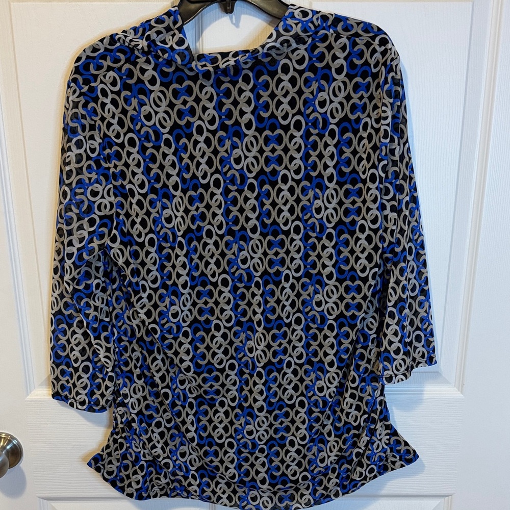 Dana Buchman Blue and Black Patterned Blouse - Picture 3 of 3
